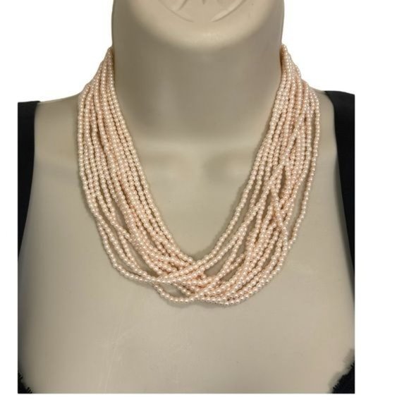 Vintage 80s, 10 Strand Pink Rose Seed Bead Necklace 9.5” Long - Picture 5 of 10